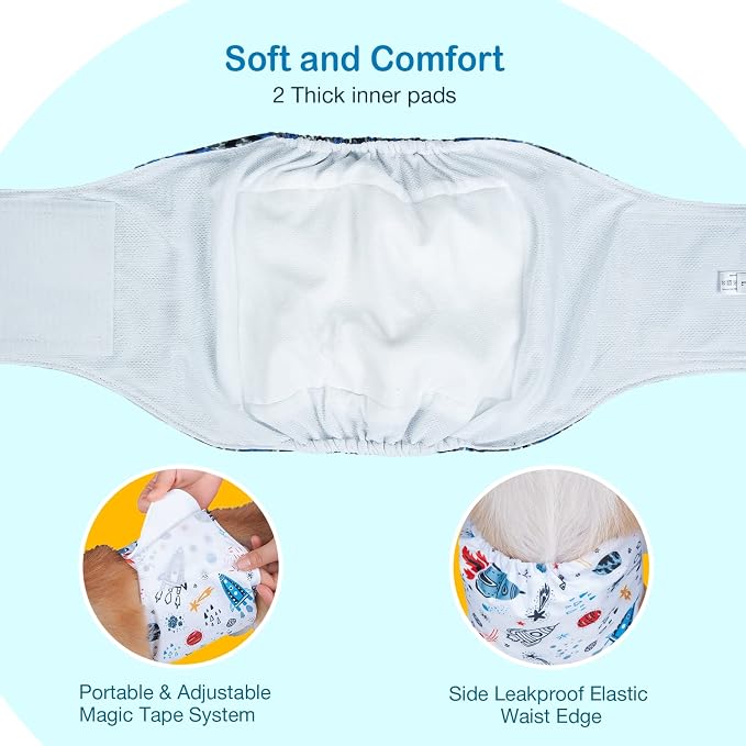 Pet Soft Dog Belly Band - 3 Packs Reusable Dog Diapers Male Doggy Diapers Wraps - Washable Dogs Belly Bands for Male Dogs (Space, XL)