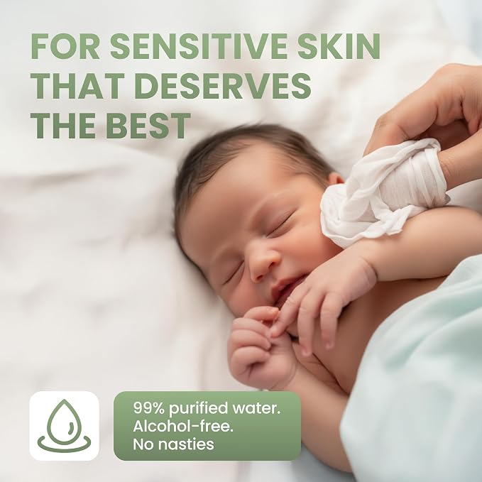 Eco Wave Baby Wipes, 100% Compostable Eco-Friendly Bamboo Wipes, Unscented, Hypoallergenic, Vegan, Alcohol-Free, Suitable For Sensitive Skin (Pack of 12)