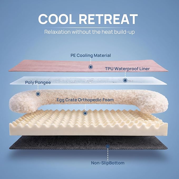 Cooling Dog Bed for Summer, Extra Large Orthopedic Cool Pet Bed with Sides, Q-Max >0.45, Egg Crate Foam with Removable Washable Cover for Large Dogs, Dusty Rose