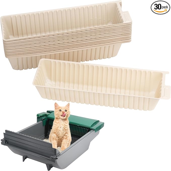 30Pcs Disposable Waste Receptacles Compatible with Pet Zone Semi-Automatic Cat Litter Box, Disposable Cat Litter Receptacles, Cornstarch Material, Kitty Litter Tray (Machine NOT Included)