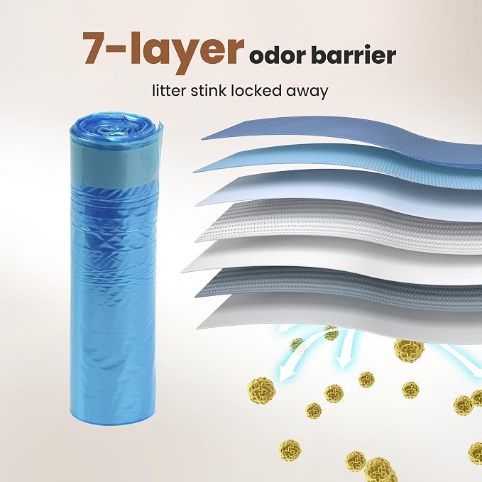GKJ Cat Litter Refill Bags, 48pcs for Up to 12-Month Supply, Replaced Cat Waste Bags for Litter Trash Can, 7-Layer EVOH Odor Control, One-Pull Seal, No Twisting, No Tying