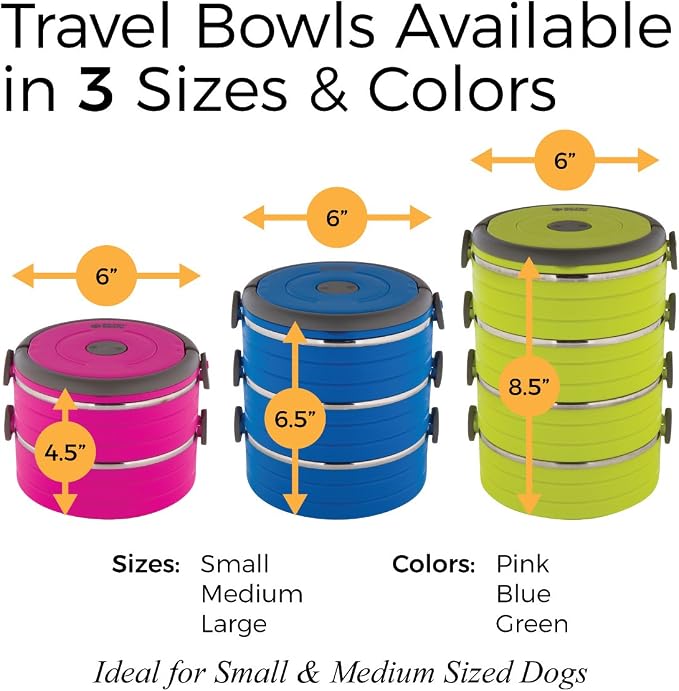 Healthy Human Travel Pet Bento Bowls - Human-Grade Stainless Steel & BPA-Free, Leak-Proof Water & Food Container Set for Dogs & Cats, 2-Pack Interlocking Bowls, Includes Spare Clips & Handle (Pink)