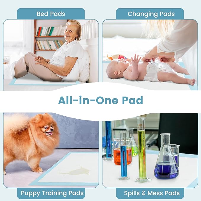 PETSITE Dog and Puppy Pee Pads, 6-Layer Leak-Proof Super Absorbent, Quick-Dry Surface, Indoor Outdoor Disposable Potty Training Pads, Blue & White (24" x 17" (300 Count))