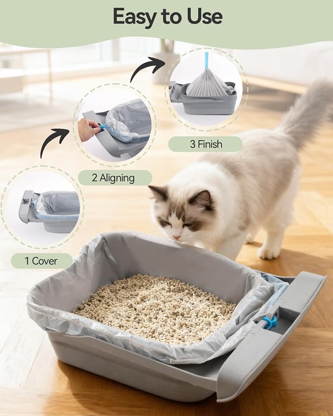 150 Count Automatic Cat Litter Box Bags Compatible with Petpivot Autoscooper 11/12 NeakasaM1 Open-Top Self-Cleaning Cat Litter Boxes, Leak-Proof Drawstring Trash Bags Replacement,27" x13",Holds 23 lbs