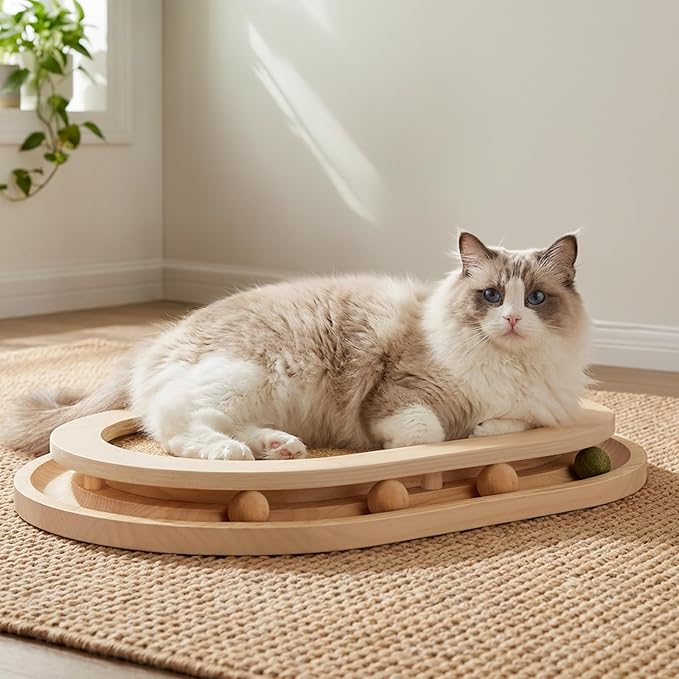 Cat Scratcher, Natural Sisal Cat Scratcher Pad & Interactive Kitten Toy with Ball Track and Catnip Ball for Indoor Hunting, Sleeping Physical Exercise, Puzzle for Small to Large Cats
