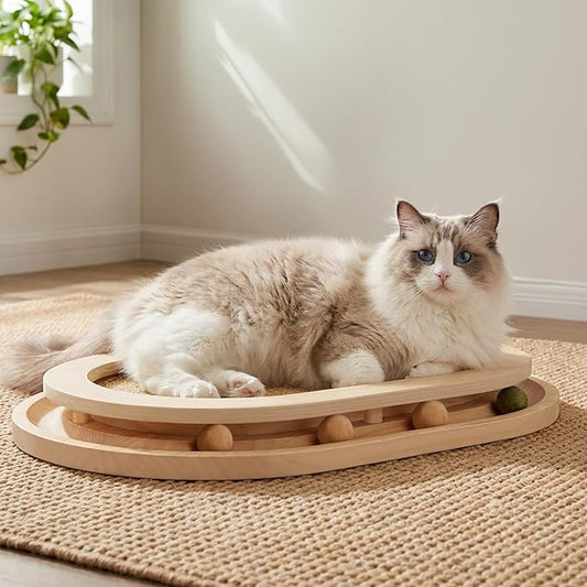 Cat Scratcher, Natural Sisal Cat Scratcher Pad & Interactive Kitten Toy with Ball Track and Catnip Ball for Indoor Hunting, Sleeping Physical Exercise, Puzzle for Small to Large Cats