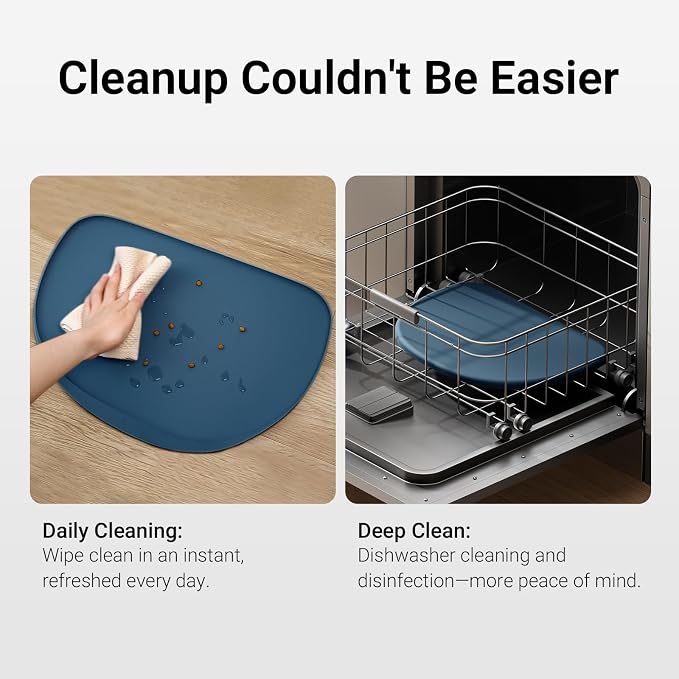DownyPaws Dog Food Mats for Floors Waterproof, BPA Free Silicone Dog Bowl Mat, Non-Slip Pet Feeding Mat with High Raised Edge, Cat Placemat for Messy Drinkers, 24"×17", Ocean
