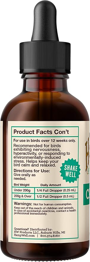 Hemp Well Calm Bird Oil, Organic Hemp, Stress, Hormones & Plucking Support