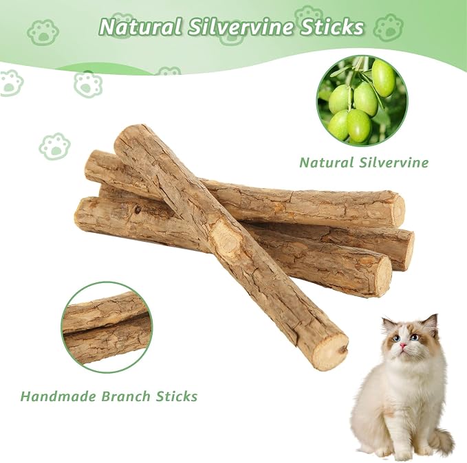 20Pcs Silvervine Sticks for Cats, Natural Cat Chew Toys, Nylatails Silvervine Dental Stick for Dental Care, Edible Matatabi Cat Chew Sticks for Teeth Cleaning, Kitty Toys for Indoor Cats