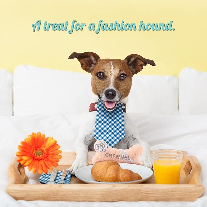 Dog Diggin Designs Chewnel Collection – Set of 2 Unique, Squeaky, Parody Plush Toys That Includes a Chewnel Bone and a Chewnel Ball