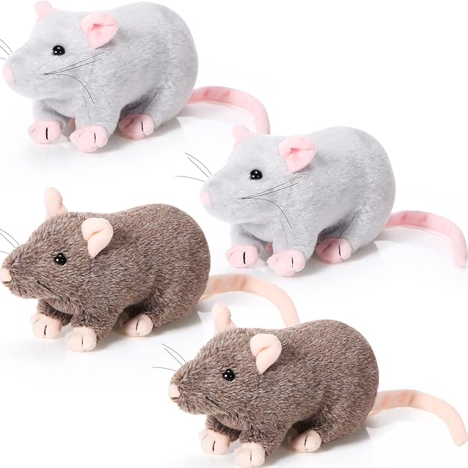 Kasyat 4 Pcs Fake Rat Stuffed Animals 7 Inch Fake Mouse Plush Toys Soft Cuddly Stuffed Mouse Realistic Rat Plushies for Birthday Prank Props April Fools Tricks(Brown, Grey)