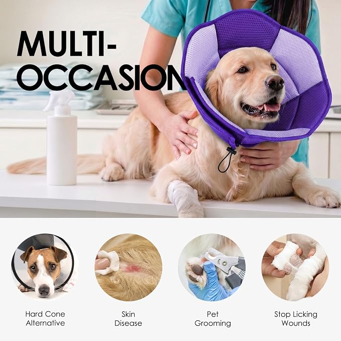 AOFITEE Dog Cone - Soft Cone for Dogs to Stop Licking After Surgery, Foldable Small Dog Cone Collar, Adjustable Cones for Dogs for Wound Healing, Elizabethan Pet E-Collar, Purple Small