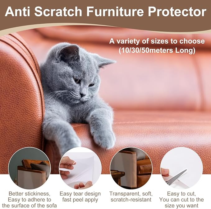 uxcell Anti Scratch Furniture Protector, 1 Roll 118" x 12" Single-Sided Sticky Couch Protector from Cat Claws, Clear Protectors from Cats Scratching for Sofa Corners, Walls, Doors