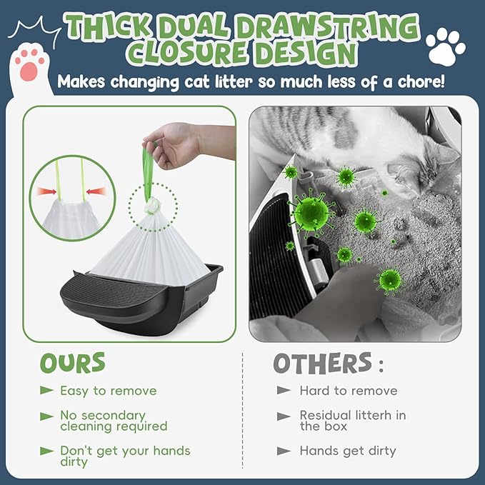 60 Pack Litter Box Robot 3 4 and 5 Waste Bags,1.5 Mils Thick Drawstrings Self Cleaning Cat Litter Box Robot Waste Liner Bags Replacement,Compatible with Automatic Self-Cleaning Robot