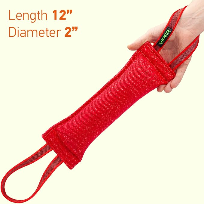 Viper Synthetic K9 Tug Toy with Dual Rubberized Handles for Dog Training & Interactive Play - Durable Tug of War Toy for Small, Medium & Large Dogs, Drive Building Reward Toy - 16" x 2.5" Red