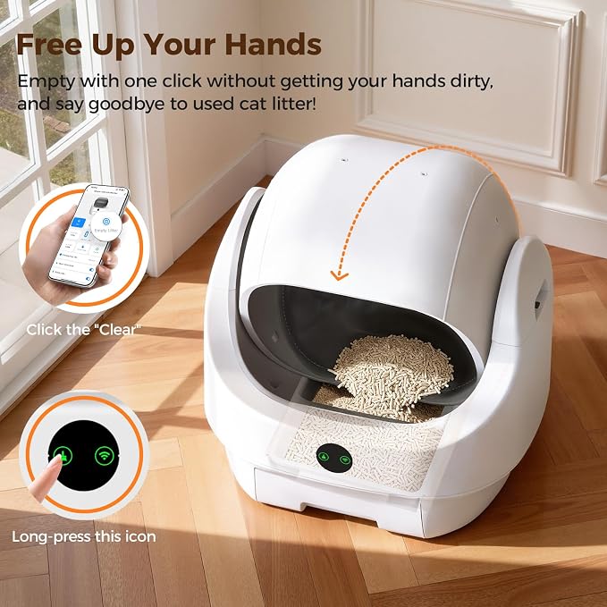 Open-Top Automatic Litter Box, Odor Control, Ready to Use, Self Cleaning Litter Box, Large Capacity with APP Control and Safety Sensor, Ellenpent, with Trash Bags/Waterproof Mat/Litter Mat