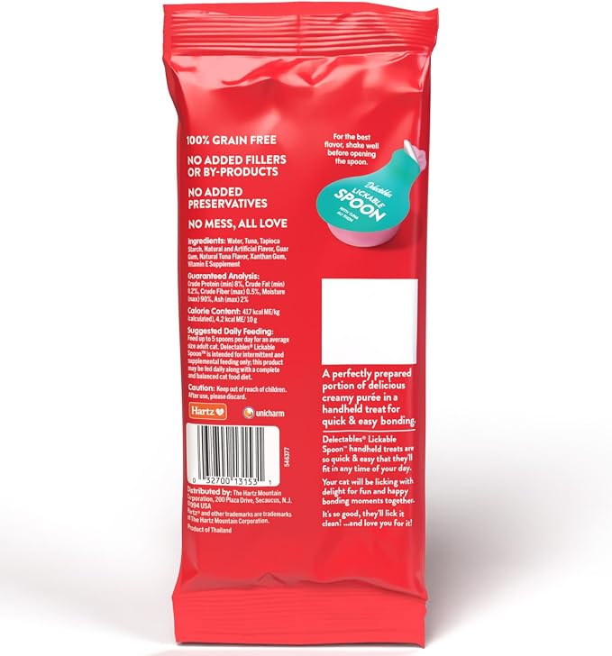 Delectables Lickable Spoon Handheld Wet Cat Treats Made with Real Tuna, Quick & Easy Creamy Puree, Mess Free, Grain-Free, No Added Fillers, No By-Products, No Added Preservatives, Tuna 96ct