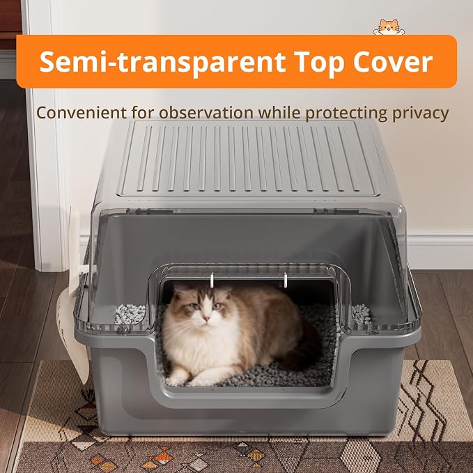 Oneluck XXL Covered Cat Litter Box with Scoop,Easy to Clean,Extra Large Non-Stick Pan for Multi-Cat Households (21" L x 21" W x 16" H)