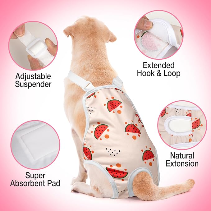 Jollywoods 3 Pack Washable Female Dog Diaper Onesie Sanitary Pantie with Adjustable Suspender, Fixed Doggie Diapers, Super Absorbent Leakproof for Dog in Heat Cycle