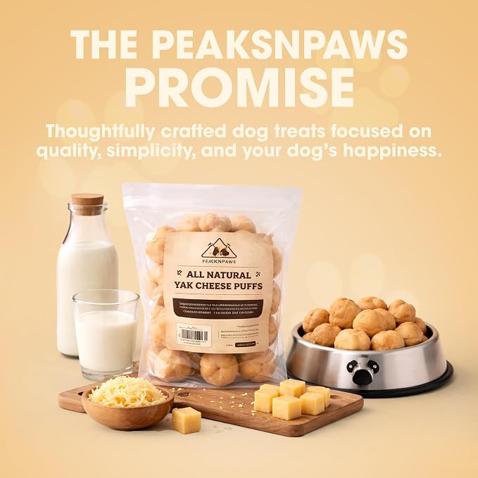 peaksNpaws Yak Cheese Puffs for Dogs, Natural Himalayan Yak Chews, Crunchy & Digestible Dog Treats, High Protein Cheese Puffs for All Breeds (8 oz)