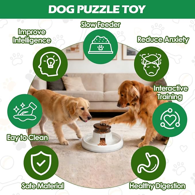 Interactive Dog Puzzle Toy for IQ Training & Brain Game, Treat Dispensing Slow Feeder to Aid Digestion, Enrichment Toys for Large/Mediun Dogs, Dishwasher Safe & Anti-Slip