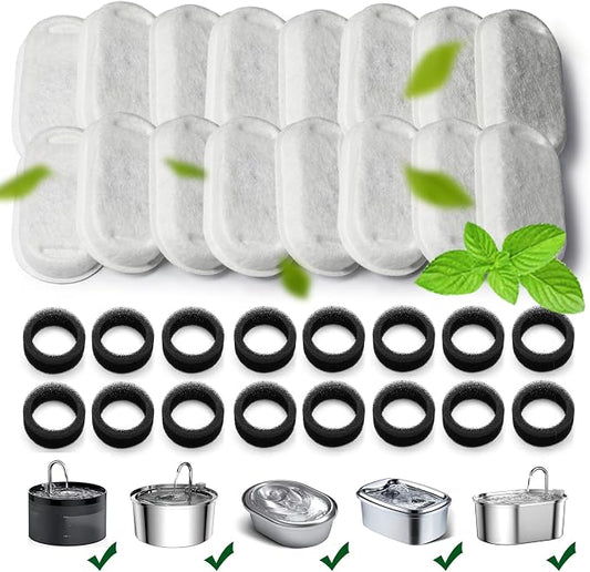 Cat Water Fountain Filters,Cat Fountain Replacement Filters for Stainless Steel 108oz/3.2L&67oz/2L Adjustable Water Flow Pet Water Fountain,Dog Water Fountain (16+16 Pack)