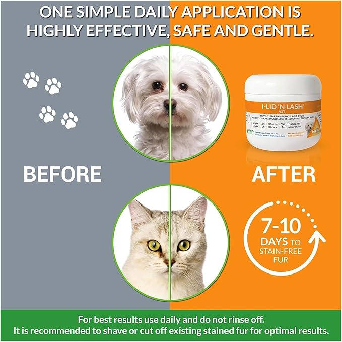 I-LID ’N LASH Vet Dog Eye Wipes - Tear Stain Preventer for Dogs (60 Wipes) | Prevents Puppy Tear Stains with Hyaluronan | Cat Eye Wipes for Discharge - No Antibiotics or Harmful Chemicals