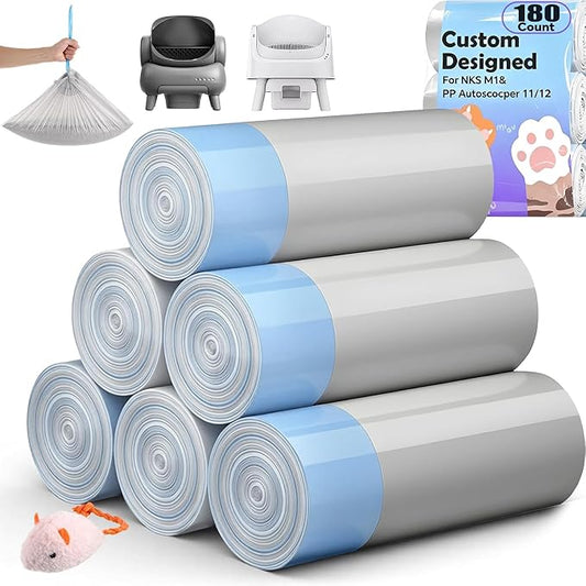 180 Count Automatic Cat Litter Box Liners Bags Compatible with NeakasaM1 Petpivot Autoscooper 11/12 and Similar Open-Top Self-Cleaning Cat Litter Box, Drawstring Handle Heavy Duty Leak-proof, 27*13in