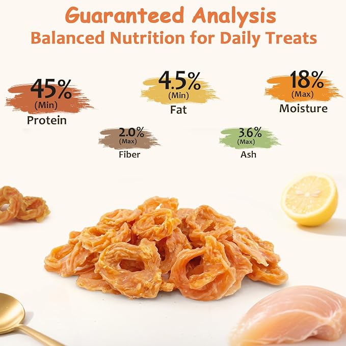Chicken Rings Dog Treats, Real Chicken Jerky Rawhide-Free Soft Chews, Natural High Protein Limited Ingredient Training Snacks for Small Medium Large Dogs, 10.6oz