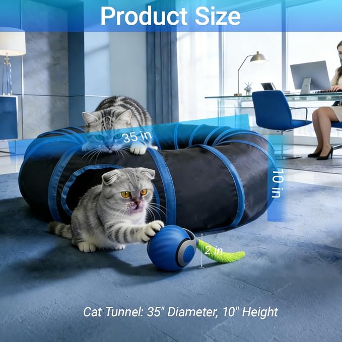 Interactive Cat Toys, Fast Rolling Toy Ball in Round Cat Tunnel, Automatic Cat Toy for Indoor Cats, Cat Hunting Toys for Indoor Cats