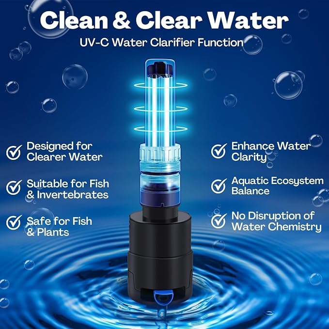 Flexzion Aquarium Filter U-V, 200 Gallon Fish Tank Filter with U-V Light for Green Control Cleaning, 200GPH Submersible Aquarium Pump for Turtle Tank, Freshwater Crystal Clear & Saltwater