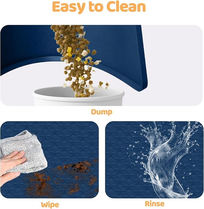 Dog Food Mat, Extra Large 51" x 25.6" Silicone Pet Feeding Mat with Raised Edge Pet Placemat for Small, Medium, and Large Pets Non-Slip, Easy to Clean (Navy Blue)