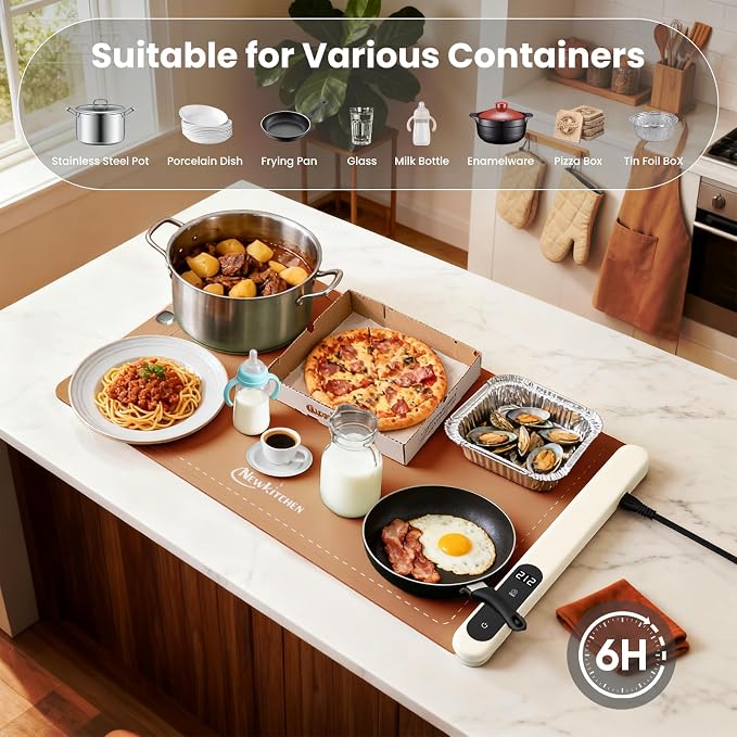 Warming Mat for Food, 24"x15" Food Warming Mat 6 Temperature & 6 Timer Settings Upgrade Graphene Fast Full Surface Heating-Versatile Food Warmer for Gatherings, Parties, Everyday Use-Light Caramel