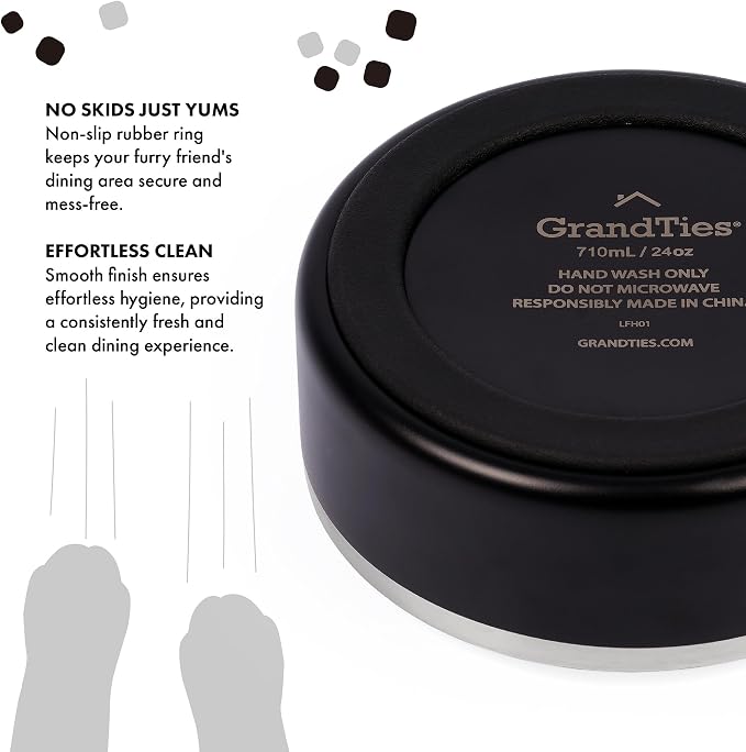 GrandTies Stainless Steel Engraved Pet Bowl | Reusable BPA-Free Insulated Pet Bowls | Large Heavy Duty Non Skid Spill Proof Dog Bowl | Outdoor Dog Water Bowl (24oz, Midnight Black)