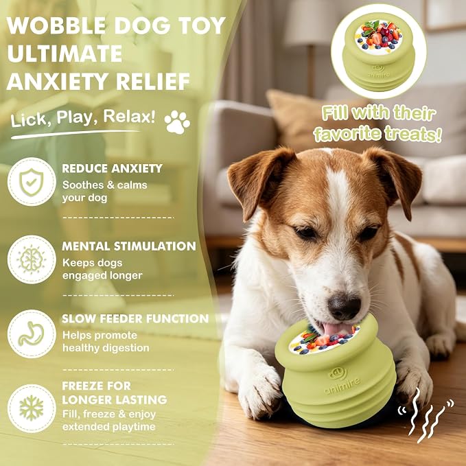 Treat Dispensing Dog Toy, Long-Lasting Interactive Puzzle Toys for Dogs, Stuffable Dog Enrichment Frozen Lick Treat Toy for Boredom, BPA Free Silicone Fetch Catch Chew Toy (Green,M)
