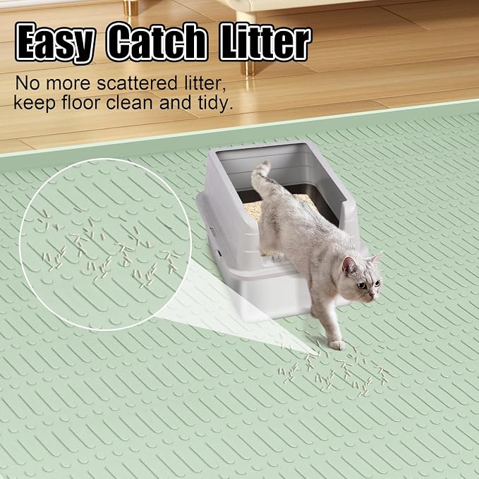 Silicone Cat Litter Mat, 47" x 35" Extra Large Litter Trapping Mat for Litter Box, Leak-Proof, Non-Slip, Kitty Litter Mats with Soft Texture for Floor, Keeping The Floor Clean (Green)