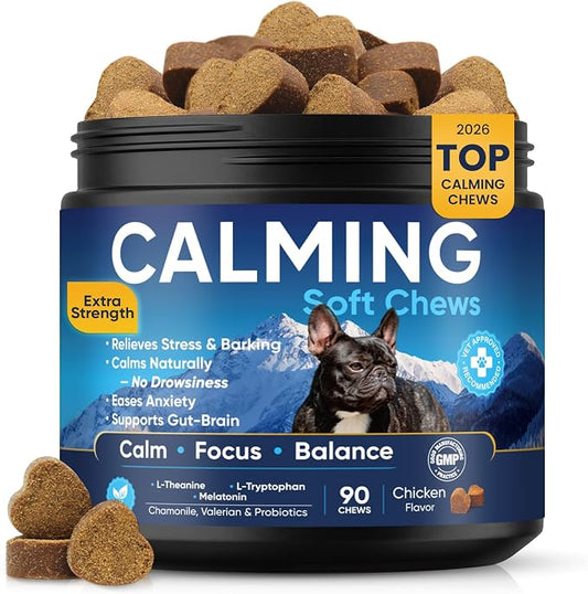 Calming Chews for Dogs 270pc Dog Calming Chews - Anxiety Relief Relaxing Calm Dog Melatonin Treats,Bites for Puppy,Small-Large Dogs Anxiety,Daily Stress & Separation,Fireworks,Thunder,Barking Support