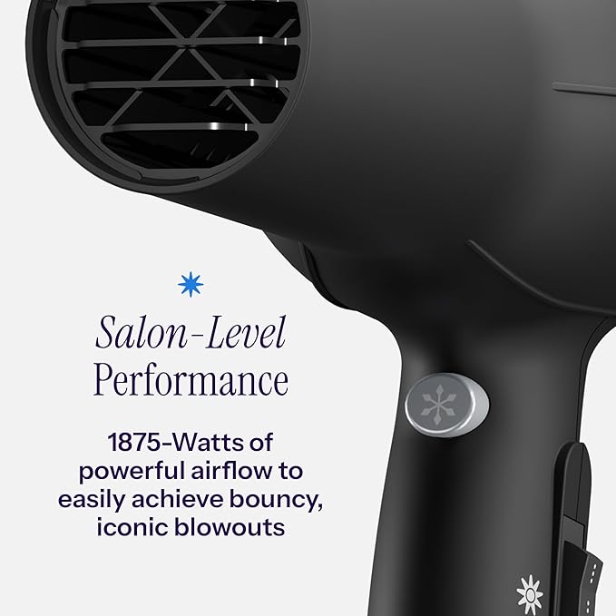 Hot Tools Pro Artist Turbo Ionic Hair Dryer, 1875W High Airflow for Fast Drying, Lightweight Design, Frizz Control, Diffuser and Concentrator, Multiple Heat Settings, Cool Shot, Black