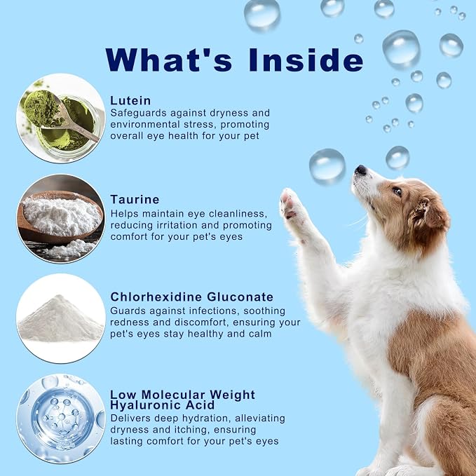 Dog Eye Wash 3.38 fl. oz and Eye Drops 0.34 fl. oz Set for Dogs and Cats to Flush and Soothe Eye Irritations, Dog Tear Stain Cleaner, for Allergies, Mucus, Irritation and Weepy Eyes