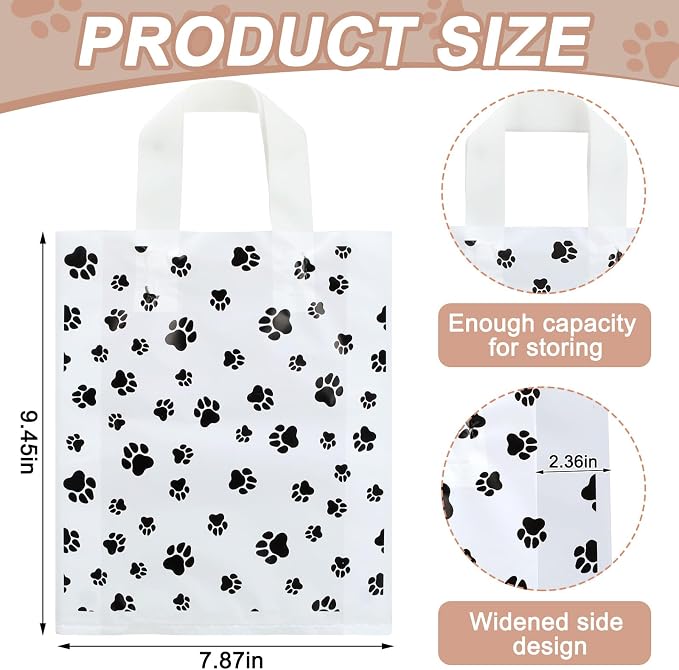Shinylin 300 Pcs Dog Paw Bags with Handles Plastic Puppy Print Dog Paw Gift Bags for Selling Shopping Merchandise Small Business Party Favor 7.87 x 9.45 Inch