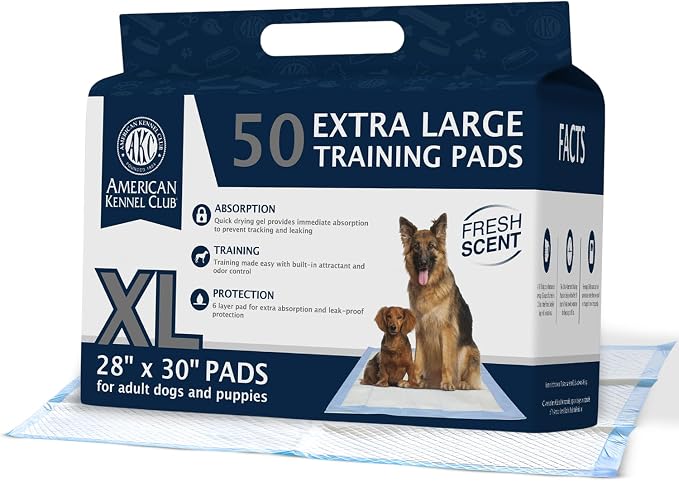American Kennel Club Scented Puppy Pads – XXL & XXL+ Sizes – 28x34 Ultra Absorbent 6-Layer Pee Pads with Odor Control & Quick-Dry Gel (Fresh Scented, XL 30" x 28" - 100 Count, Pack of 1)