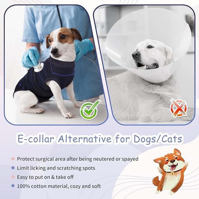 Kuoser Dog Surgery Recovery Suit, Soft Breathable Dog Recovery Suit for Female Spay Male Nueuter, Anti Licking Puppy Onesie Pet Surgical Suit for Dogs Abdominal Wounds Skin Disease, Blue Strips L
