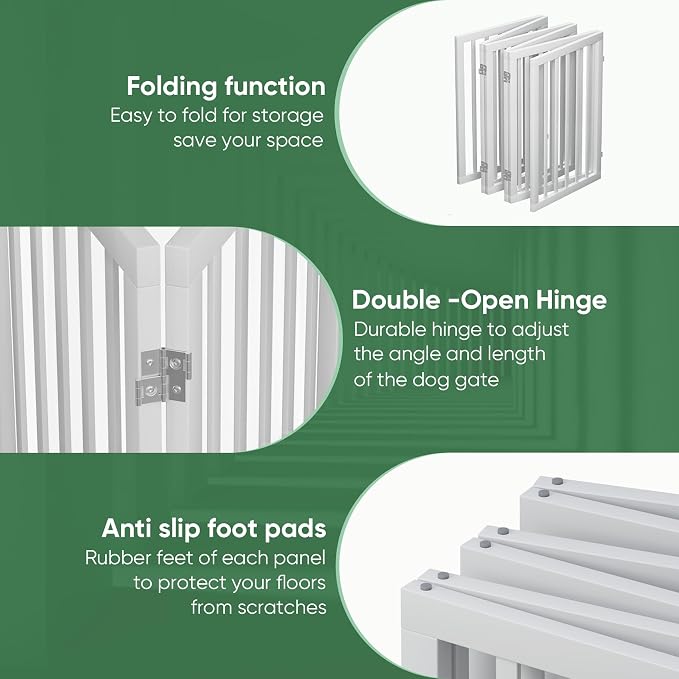 Dog Gates for Doorways, Tall Dog Gate Indoor, Foldable Pet Gates for Doorways Bedroom, Freestanding Puppy Gate with Metal Support Feet, Room Divider,6 Panels (White)