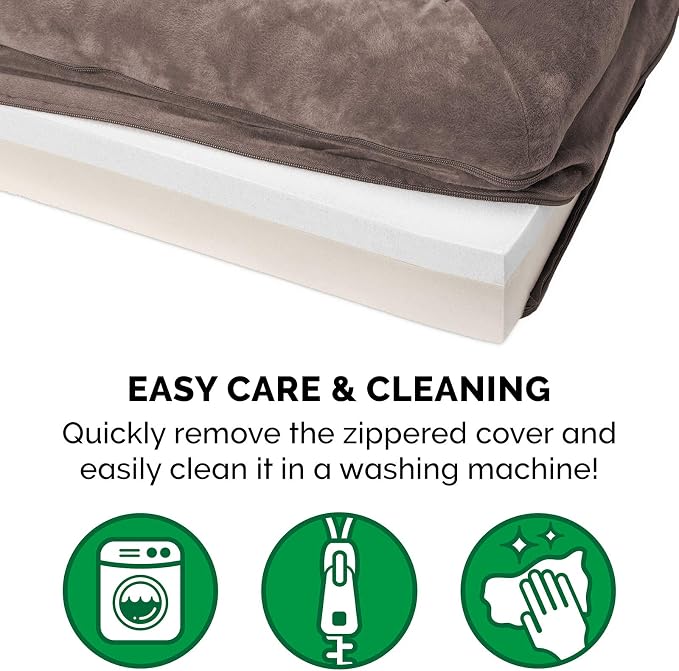 Furhaven Memory Foam Dog Bed for Medium/Small Dogs w/ Removable Bolsters & Washable Cover, For Dogs Up to 35 lbs - Faux Fur & Velvet Sofa - Driftwood Brown, Medium