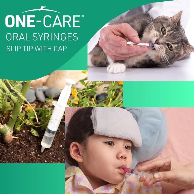ONE-CARE 3ml Oral Syringe with Cap - Sterile, Individually Wrapped - 100 Syringes, Slip Tip, Uses include oral administration of medicine for infants, adults and animals