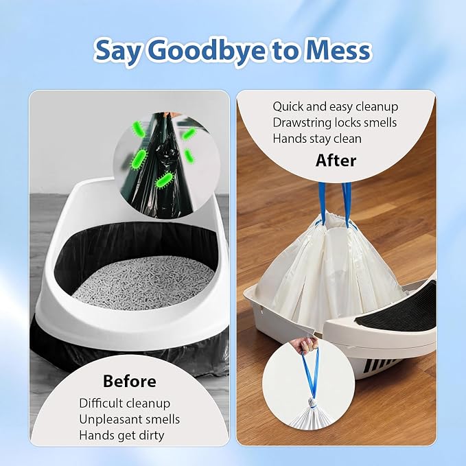 120 Count Drawstring Cat Litter Bags Compatible with Litter Robot 4 & 3,Thick Automatic & Self Cleaning Cat Litter Box Liners,Tear-Resistant Waste bags,Heavy Duty,Leak-Proof