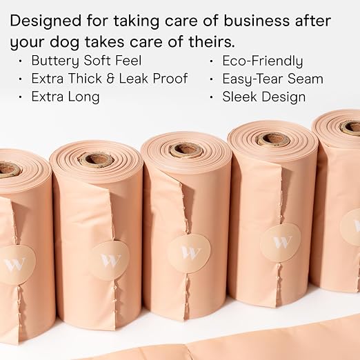 Wild One Dog Poop Bags, 180 Leak Proof Bags Made From Cornstarch, Eco-Friendly, Unscented, Blush Color