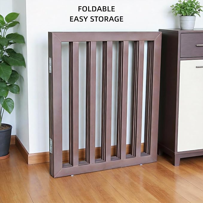Dog Gate Indoor, Freestanding Dog Fence for The House, Doorways, Hallways,or Stairs,Pet Gate Foldable Wooden,Expandable 32" Height 4 Panels,Brown