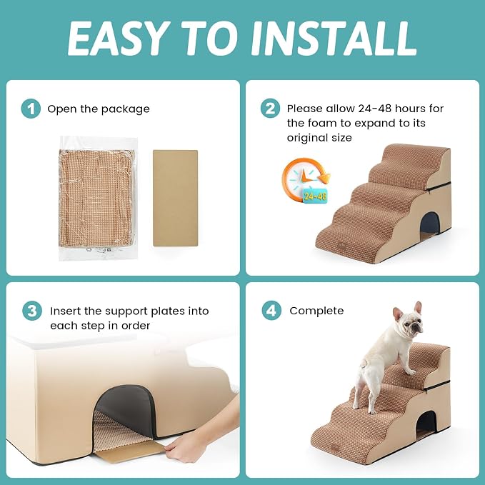 COZY KISS Extra Wide Dog Stairs with Tunnel, Detachable Large Pet Step for Small Medium Dog, Puppy or Cat, Ramp for High Bed, Couch, Sofa or Car, Stable, 19.7x33x22.4 inch, 5 Step, Light Brown