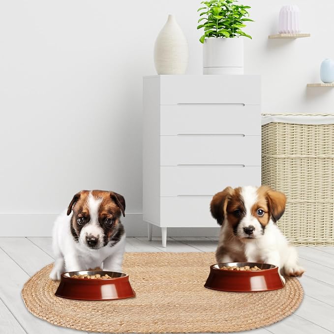 Tinideya Braided Jute Dog Bowl Mat 31 x 20 Inch Pet Food Rustic Mat Natural Cat Placemats for Food and Water Dish Oval Rug Non Toxic Feeding Mats for Pet Bowl or Farmhouse Decor